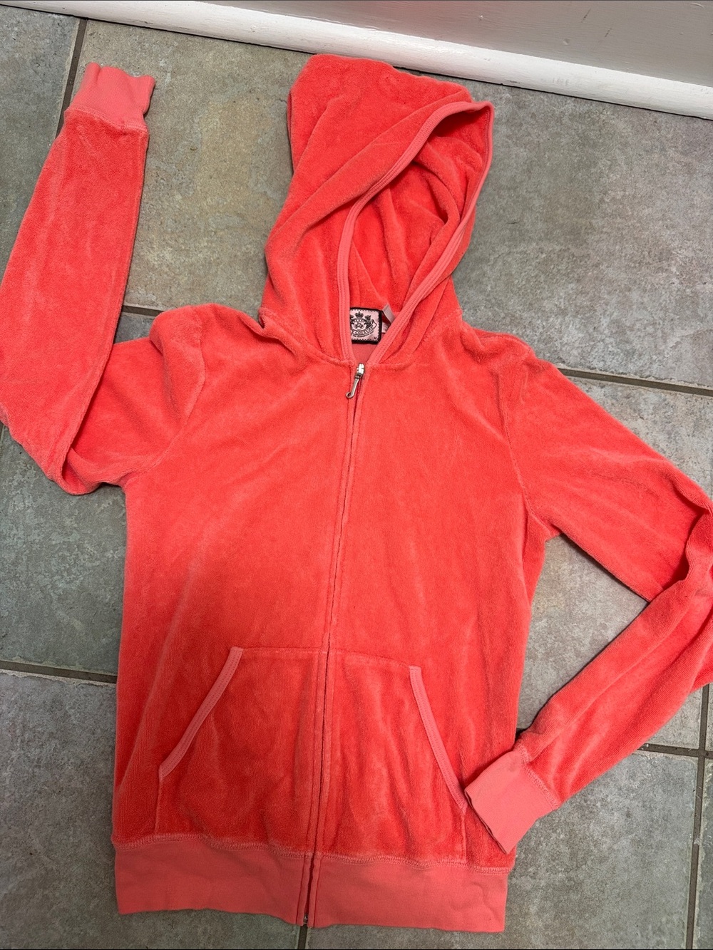 Juicy Couture Coral Pink Terry Cloth Zip Hoodie size Medium